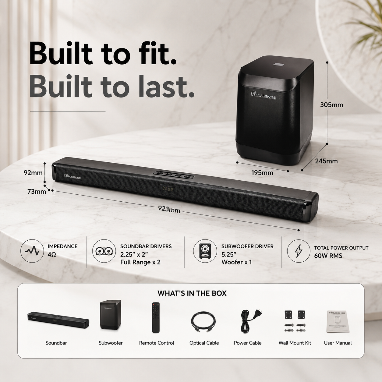 TruSense TS BT 500W TV Soundbar Cinematic Home Theatre with Wireless Subwoofer & Bluetooth 5.0