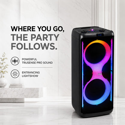 TruSense PS120 Party Speaker 120W Trolley Speaker with Mic, Guitar Input & Beat-Sync Lightshow