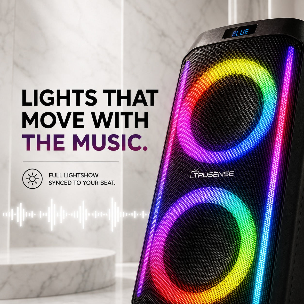 TruSense PS80 Party Speaker 80W Bluetooth with Beat Sync Lights