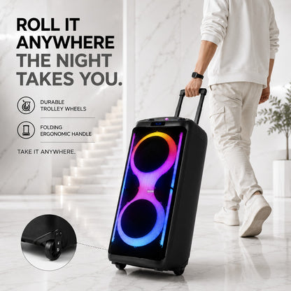 TruSense PS120 Party Speaker 120W Trolley Speaker with Mic, Guitar Input & Beat-Sync Lightshow