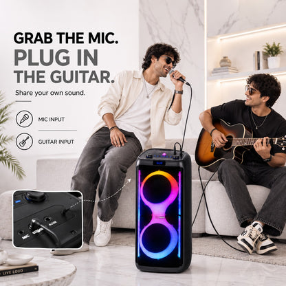 TruSense PS120 Party Speaker 120W Trolley Speaker with Mic, Guitar Input & Beat-Sync Lightshow