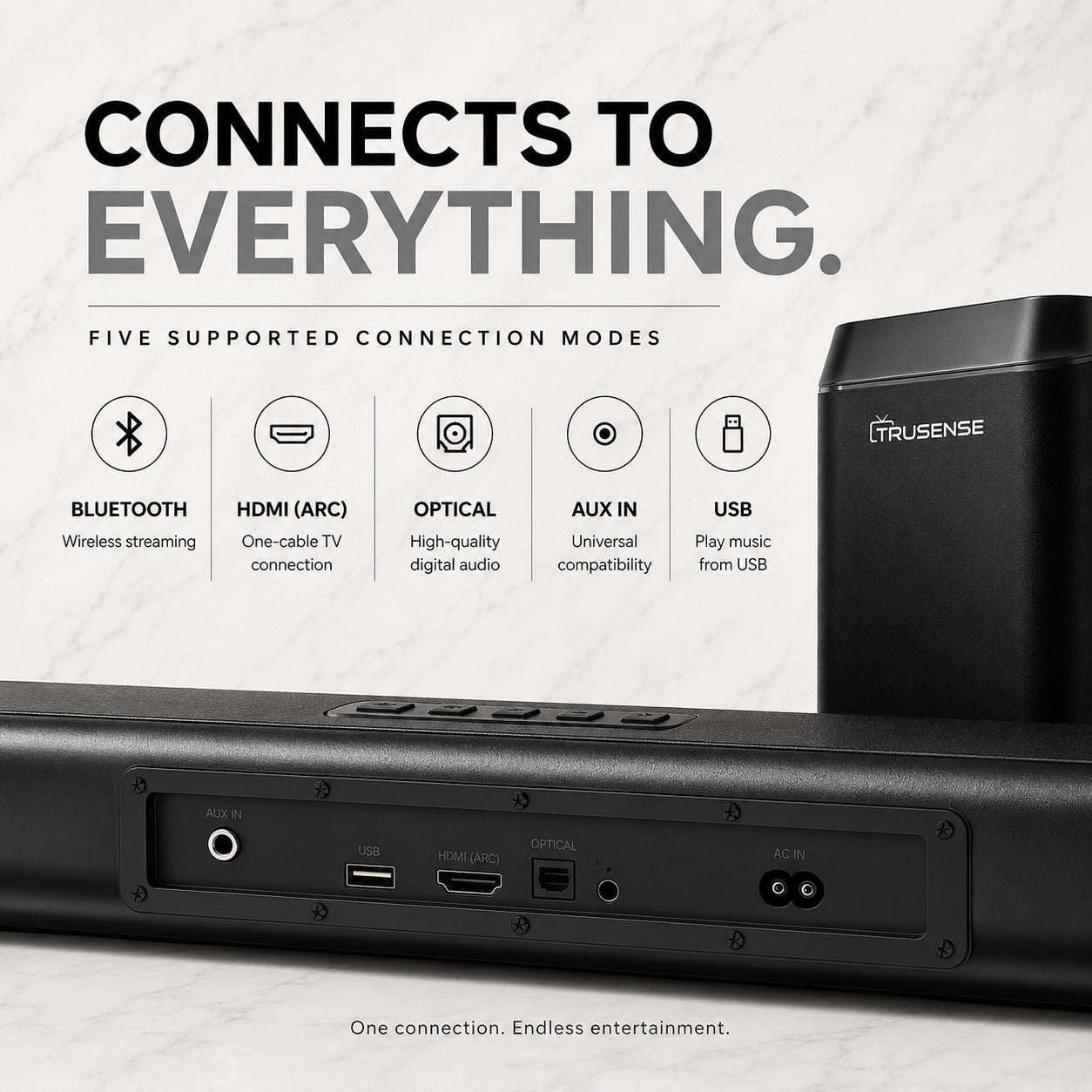 TruSense TS BT 500W TV Soundbar Cinematic Home Theatre with Wireless Subwoofer & Bluetooth 5.0