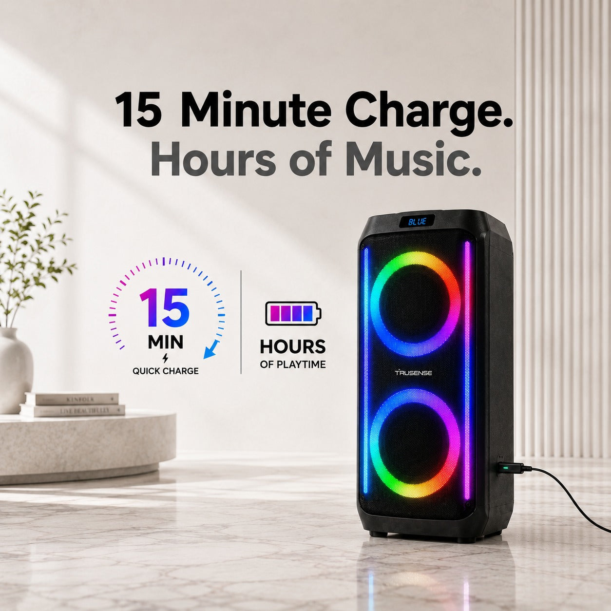 TruSense PS80 Party Speaker 80W Bluetooth with Beat Sync Lights