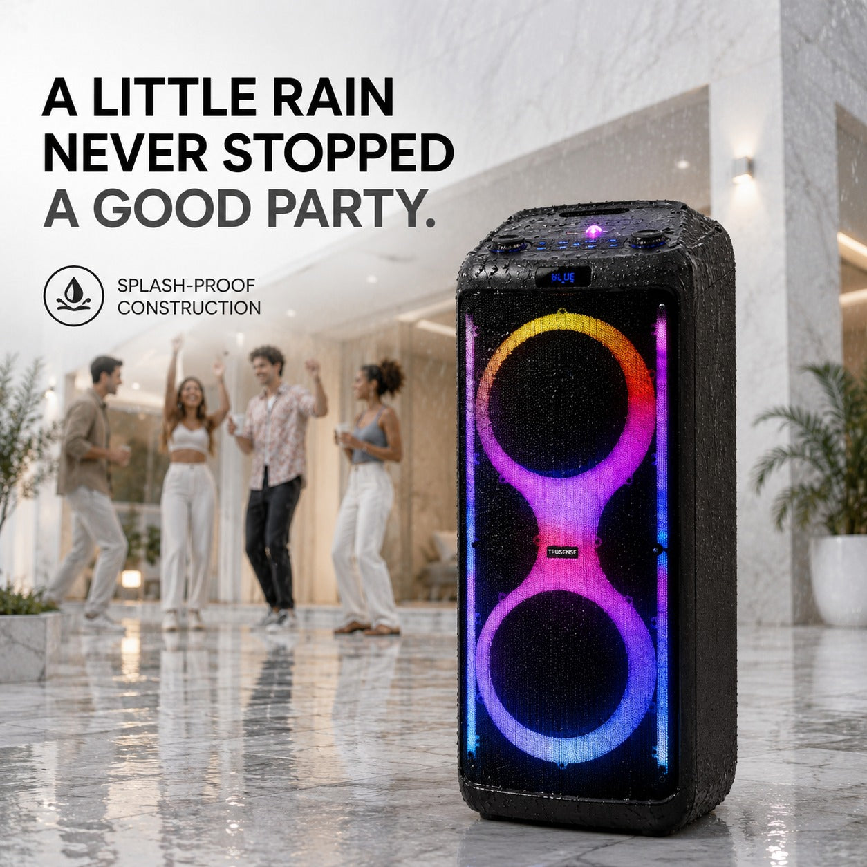 TruSense PS120 Party Speaker 120W Trolley Speaker with Mic, Guitar Input & Beat-Sync Lightshow