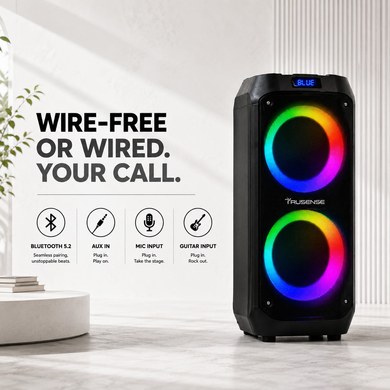 TruSense PS80 Party Speaker 80W Bluetooth with Beat Sync Lights