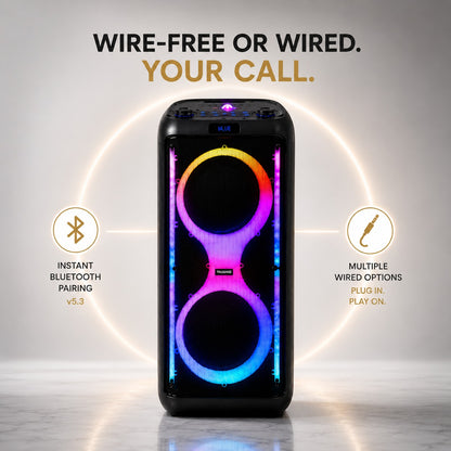 TruSense PS120 Party Speaker 120W Trolley Speaker with Mic, Guitar Input & Beat-Sync Lightshow