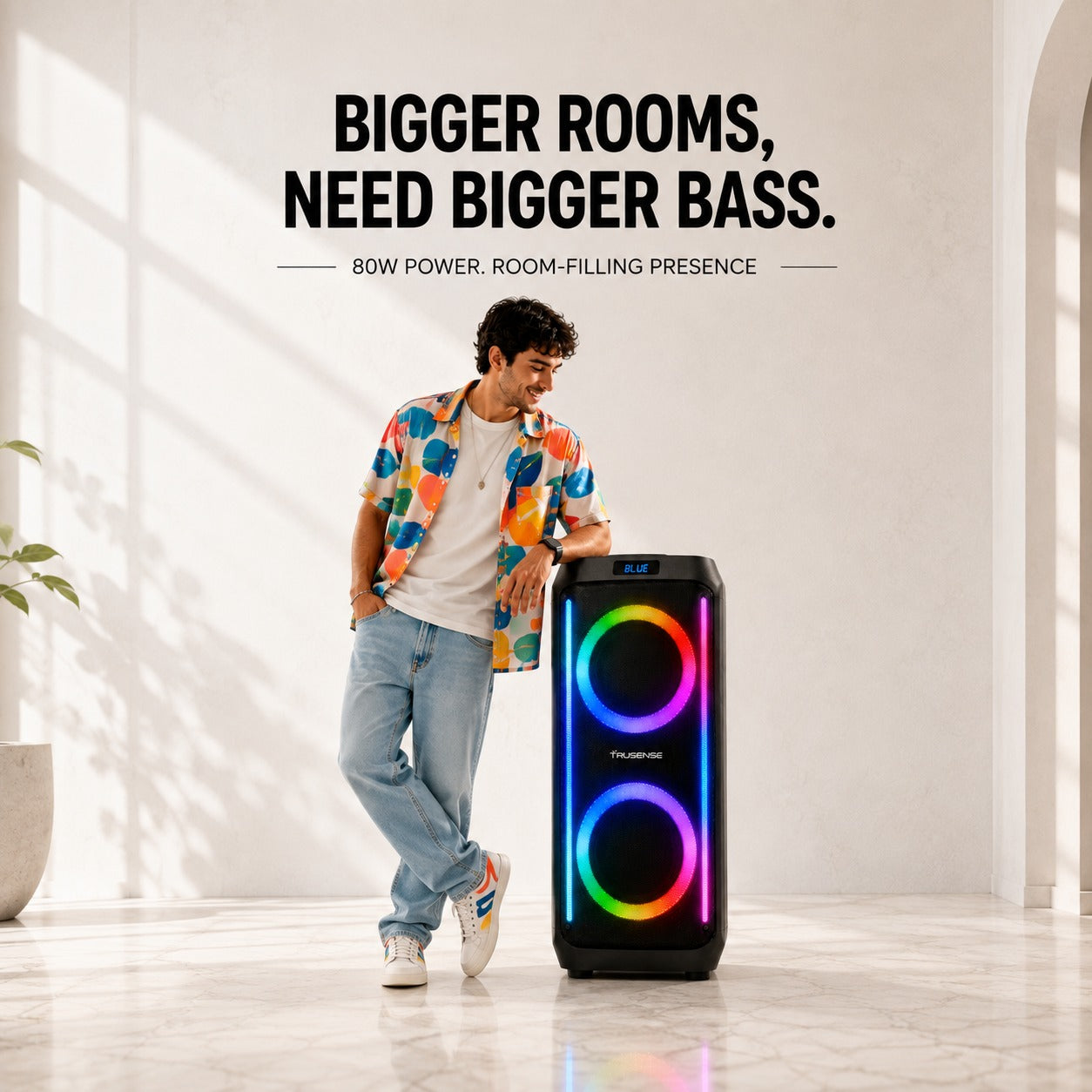 TruSense PS80 Party Speaker 80W Bluetooth with Beat Sync Lights
